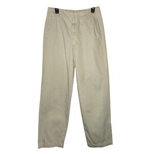 UNIQLO Wide Fit Curved Pants Womens 29 Cream High Rise Cotton Barrel Balloon